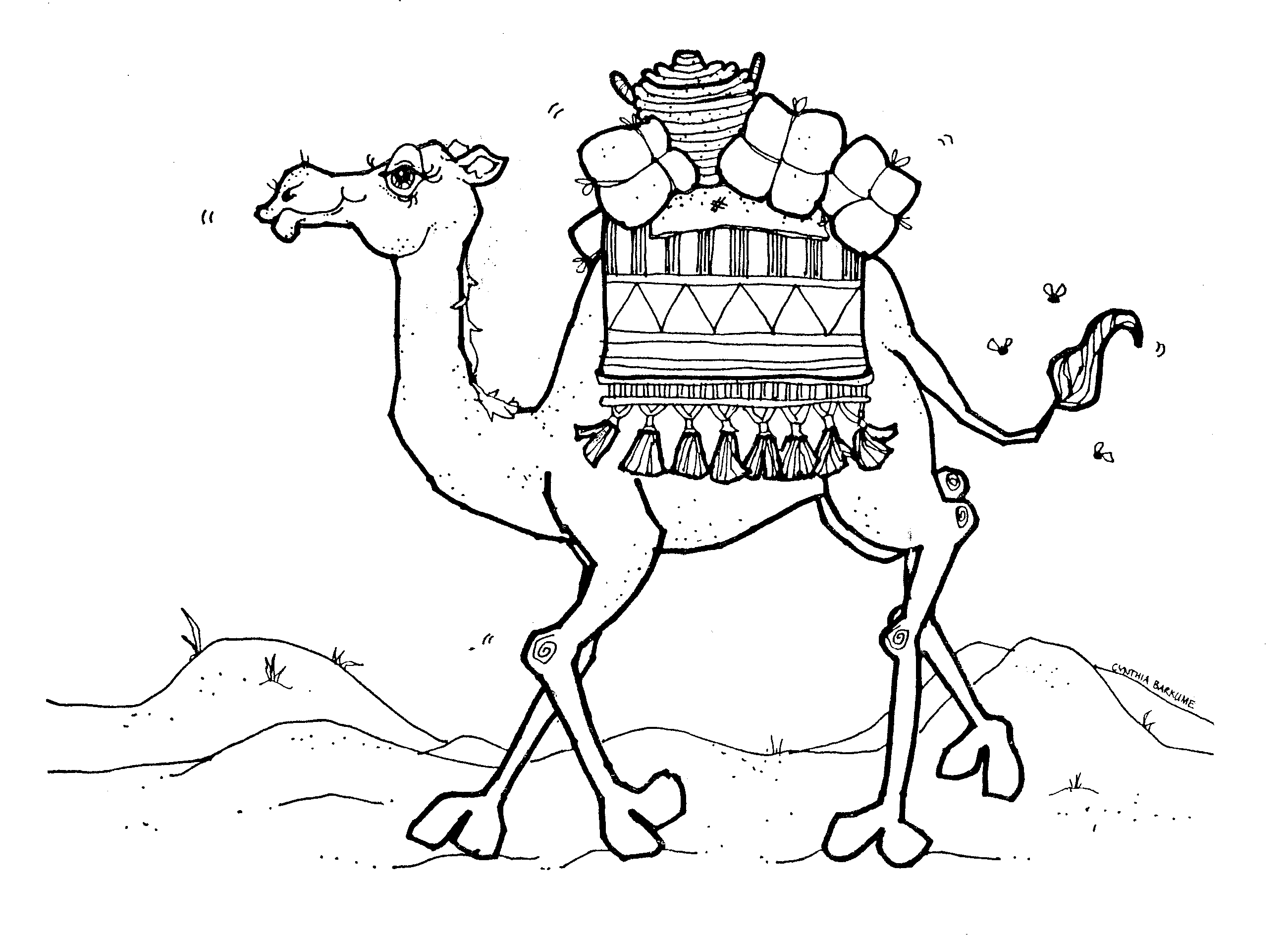 着色页: 单峰骆驼 (动物) #5947 - 免费可打印着色页