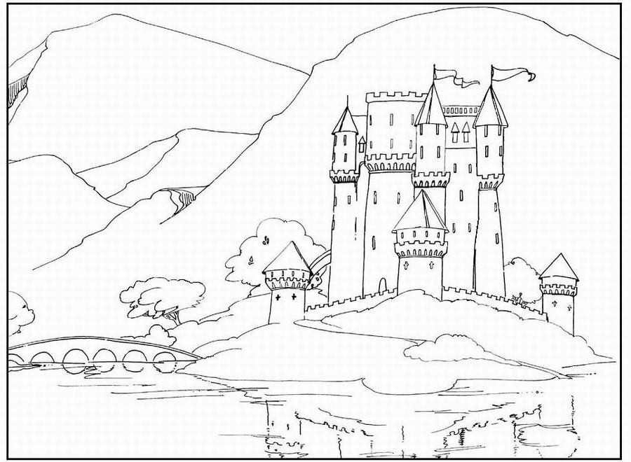 着色页: 城堡 (建筑和建筑) #62079 - 免费可打印着色页