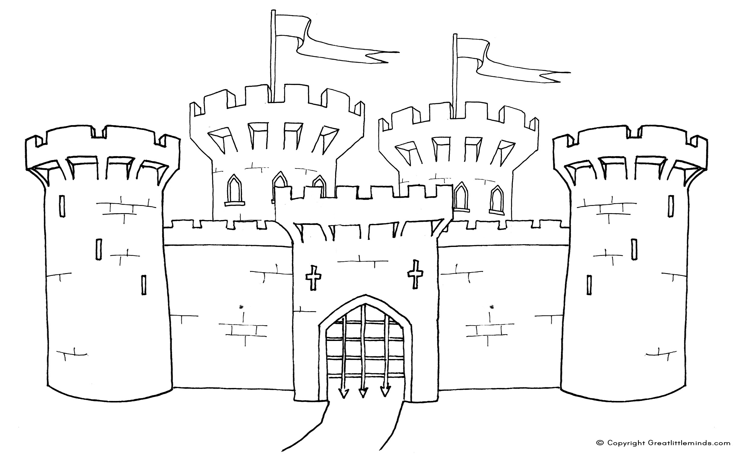 着色页: 城堡 (建筑和建筑) #62080 - 免费可打印着色页