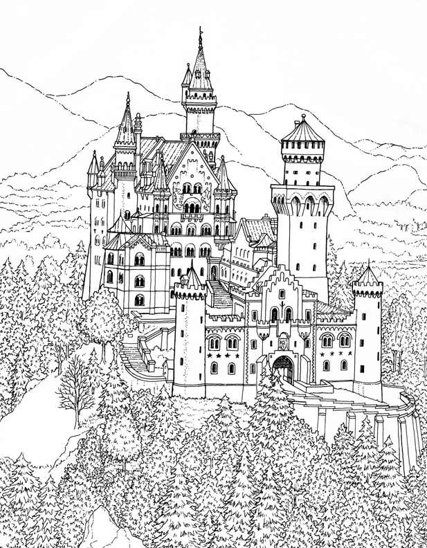 着色页: 城堡 (建筑和建筑) #62187 - 免费可打印着色页