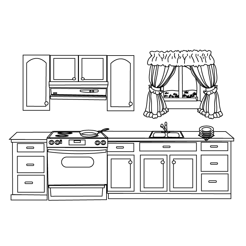 着色页: 厨房间 (建筑和建筑) #63519 - 免费可打印着色页