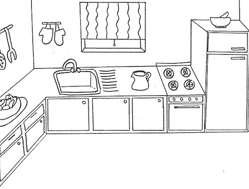 着色页: 厨房间 (建筑和建筑) #63563 - 免费可打印着色页