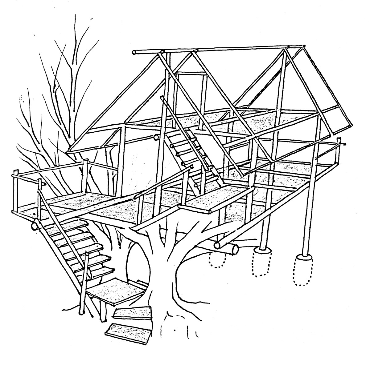 着色页: 树屋 (建筑和建筑) #66027 - 免费可打印着色页