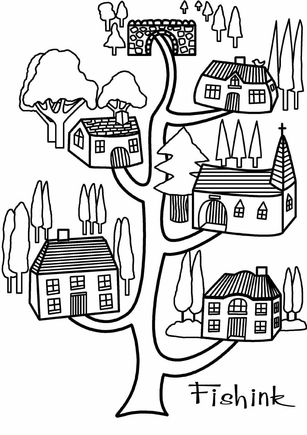 着色页: 树屋 (建筑和建筑) #66071 - 免费可打印着色页