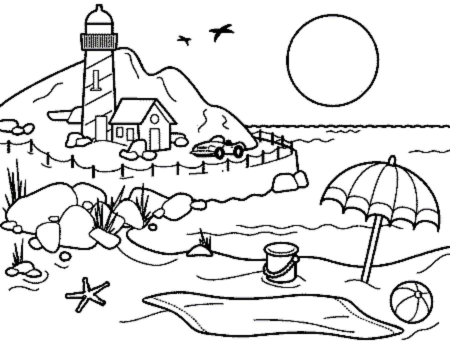 着色页: 海滩 (自然与季节) #159003 - 免费可打印着色页
