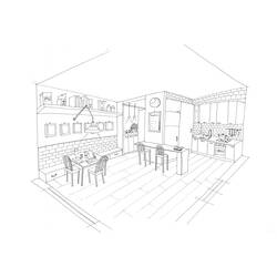 着色页: 厨房间 (建筑和建筑) #63601 - 免费可打印着色页