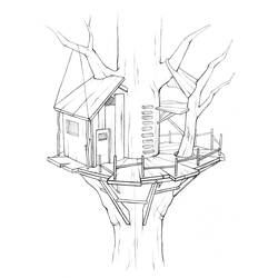 着色页: 树屋 (建筑和建筑) #66020 - 免费可打印着色页