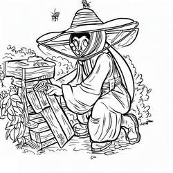 着色页: 养蜂人 - 免费可打印着色页