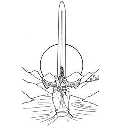 着色页: Excalibur，魔剑 - 免费可打印的着色页