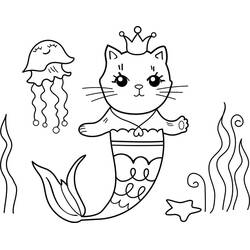 着色页: 美人鱼猫 - 免费可打印着色页