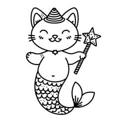着色页: 美人鱼猫 (奇幻和冒险角色) #212804 - 免费可打印着色页