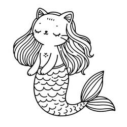 着色页: 美人鱼猫 (奇幻和冒险角色) #212805 - 免费可打印着色页