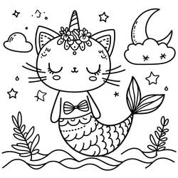 着色页: 美人鱼猫 (奇幻和冒险角色) #212806 - 免费可打印着色页