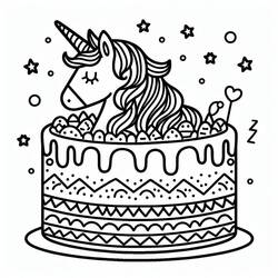 着色页: 独角兽蛋糕 - 免费可打印着色页